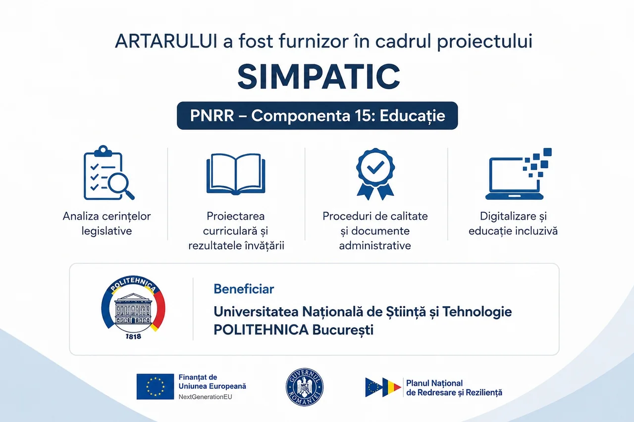 Afișul proiectului SIMPATIC, PNRR Componenta 15 Educație: Arțarului, furnizor pentru documentația de acreditare